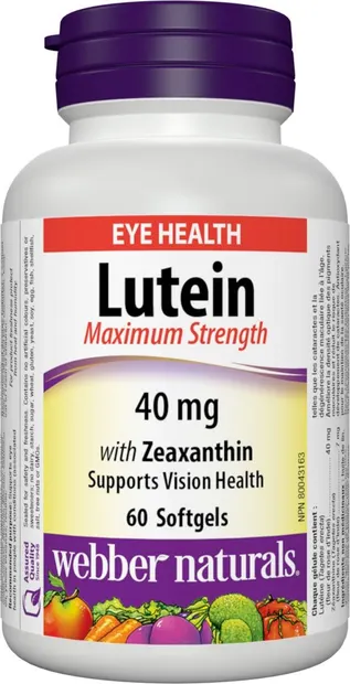 Lutein, 40 mg + Zeaxanthin, 7 mg, 60 capsule gelatinoase moi, Webber Naturals