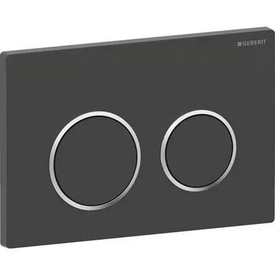Clapeta actionare dubla rezervor wc, negru mat cu inel de design crom lucios, Geberit Omega20