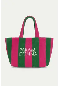 Geanta de plaja din bumbac cu dungi - Verde/Fucsia