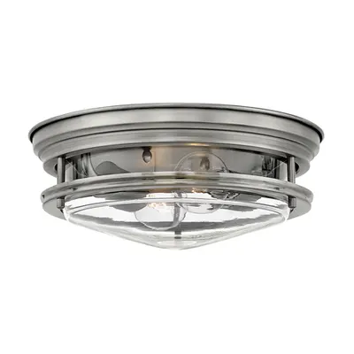 Corp de iluminat decorativ pentru exterior, Hadrian 2 Light Flush Mount – Clear Glass – Antique Nickel