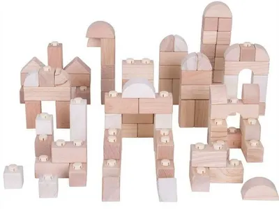 Blocuri de construcții din lemn Bigjigs - 100 de piese