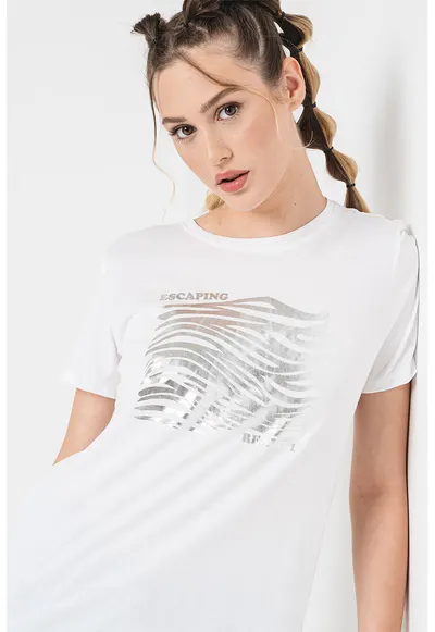 Tricou de bumbac cu imprimeu - Alb/Argintiu