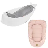 Set Cadita inteligenta, Skip Hop, Pentru 3 etape de crestere, Alb si cosulet bebelus, Qmini, 55 x 75 cm, Husa 100% muselina dubla, Pink