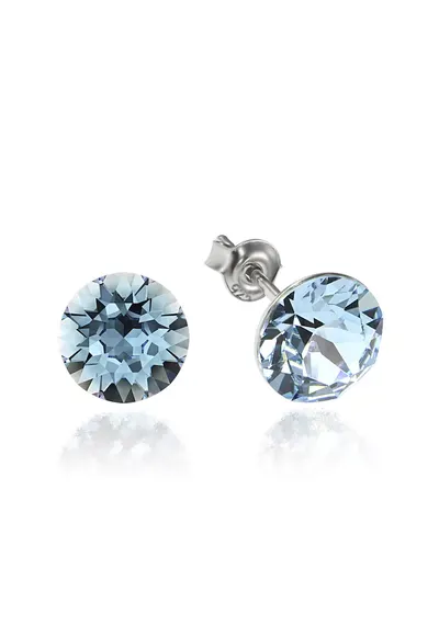 Cercei Argint 925 placat cu rodiu cu cristale Swarovski® Xirius 8mm - Albastru deschis
