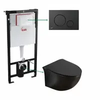 Set vas wc suspendat, rimless negru mat, Foglia Alice si rezervor incastrat cu clapeta de actionare neagra, Alcadrain