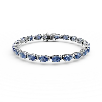 Bratara tennis din aur alb cu tanzanite ovale de 10.89ct si diamante de 0.26ct