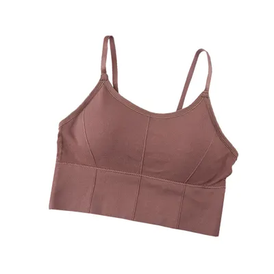 S/M - Bustiera Sport pentru Dama, cu Bretele Reglabile si Spatele Gol, Fara Cusaturi, Model Push Up, Crem, MIX14114-1243
