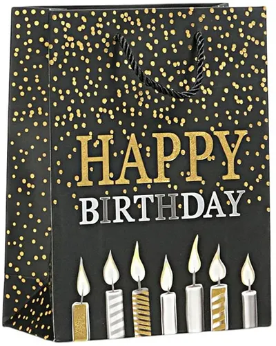 Pungă cadou Happy Birthday - Lumânări, 26 х 32 х 10 cm, negru