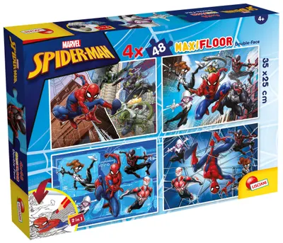 Puzzle cu două fețe Lisciani pentru colorat 4 х 48 piese- Omul Păianjen