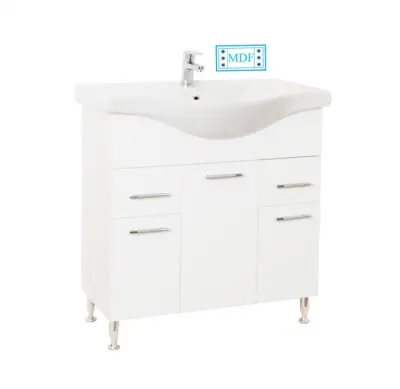 Set Baza front MDF si Lavoar seria 153, cu sertare, montat, 80 cm, alb