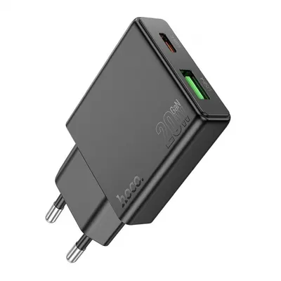 Incarcator Retea HOCO N38, 20W, 3A, 1 x USB-A - 1 x USB-C, Negru