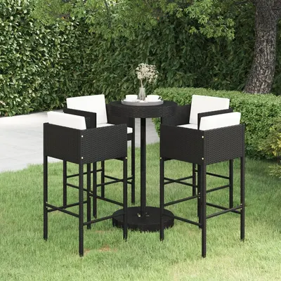 Gossi set mobilier bar de gradina cu perne, 5 piese, negru, poliratan