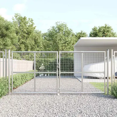 vidaXL Poartă de grădină din plasă, argintie, 300x125 cm, oțel galvanizat