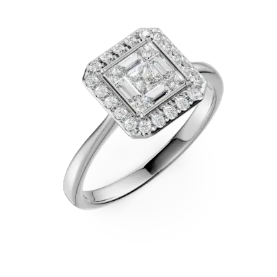 Inel de logodna din aur alb cu diamante princess, baguette si rotunde de 0.4ct