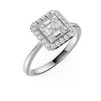 Inel de logodna din aur alb cu diamante princess, baguette si rotunde de 0.4ct