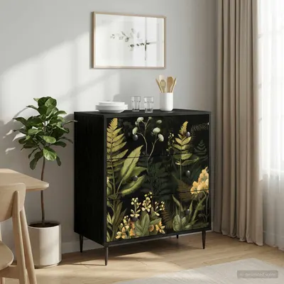 vidaXL Comodă cu sertare RHENEN Desen cu junglă tropicală Stejar Negru