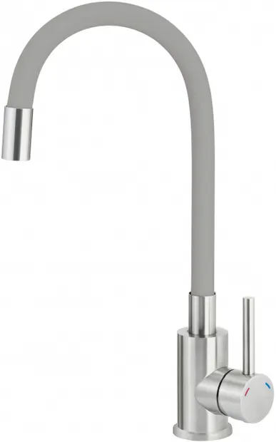Baterie pentru chiuveta bucatarie, gri, cap mixer, pipa flexibila, Deante Luno