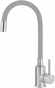 Baterie pentru chiuveta bucatarie, gri, cap mixer, pipa flexibila, Deante Luno