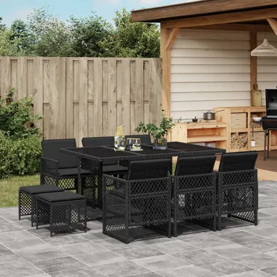 Gossi set mobilier de exterior cu perne, 11 piese, negru, poliratan