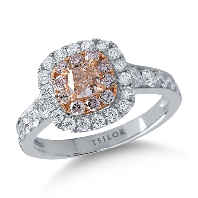 Inel din aur alb-roz cu diamante de 0.8ct si diamante roz cushion si rotunde de 0.6ct