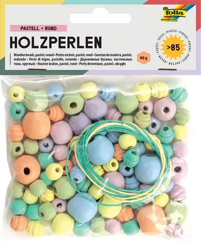 Set creativ Folia - margele din lemn, culori pastelate