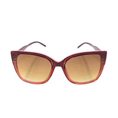 Ochelari de soare, damă, Tiara, roșu rubin transparent, formă cat-eye cu margini rotunjite, lentile maro fumurii, protecție UV 400