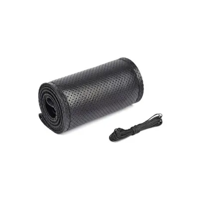 Husa volan cu ac si ata piele cu gaurele marime L 39cm latime 11.5cm negru Premium Cod: LUXFST01