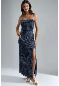Rochie decolteu patrat - albastru marin - poliester
