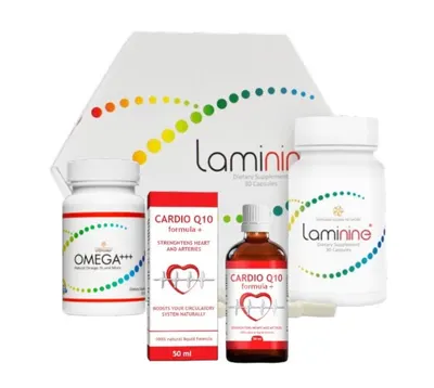 Pachet Standard pentru curatarea vaselor de sange - (1xLaminine -30cps + 1xOmega +++ -30cps + Cardio Q10 -50ml - cura 15 zile)