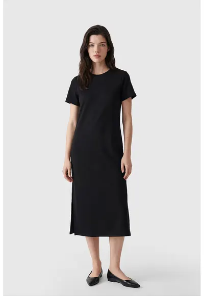 Rochie midi cu model uni - Negru