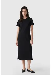 Rochie midi cu model uni - Negru