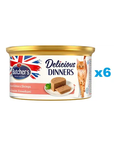BUTCHER'S Classic Delicious Dinners 6x85 g mousse pisica, somon si creveti