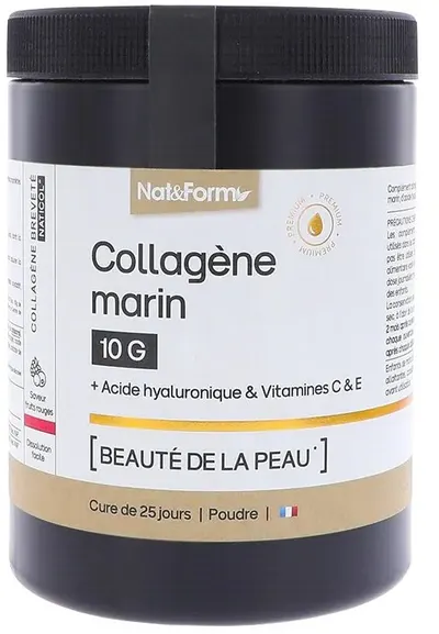 Colagen marin hidrolizat + acid hialuronic, vitamina C și E, 315 g, Nat&Form