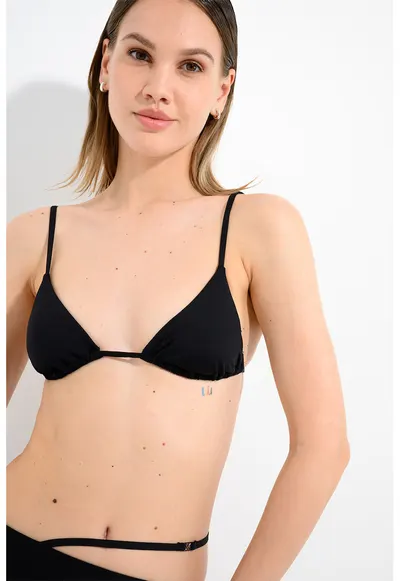Top de baie cu cupe triunghiulare si model uni - Negru