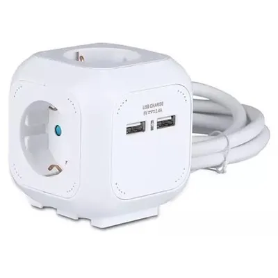 Prelungitor cubic 3X1.5MM 1.4M 4 cai 16A + 2 USB 2.1A V-TAC SKU-8800
