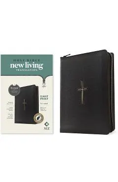 NLT Compact Giant Print Zipper Bible, Filament Enabled (Leatherlike, Black Cross, Indexed, Red Letter)