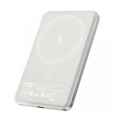 Baterie Externa Wireless BWOO P79, 5000mAh, 20W, PD + FQI, 1 x QI - 1 x USB-C, Gri