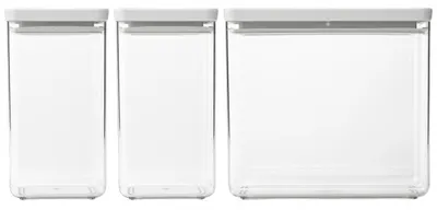 Cutii pentru depozitarea produselor Brabantia - Tasty+ Stackable, 2 x 1.6 l și 1 x 3.5 l, Light Grey, 3 buc