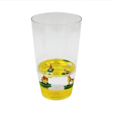 Pahar cu figurine plutitoare, galben, model cu girafe, 250ml