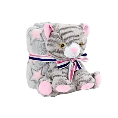 Set păturică cu pisicuță din pluș, Perletti, 80x120 cm, colecția Perletti Toys