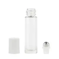 Sticluță transparentă reutilizabilă cu roll on metalic și capac alb - 10ml