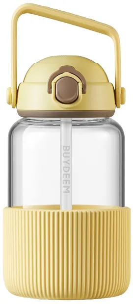 Sticlă de sticlă cu pai BUYDEEM - Mellow Yellow, 1 l