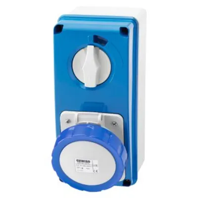 Priza industriala cu interblocaj verticala - WITH BOTTOM - WITHOUT FUSE-HOLDER BASE - 3P+E 32A 200-250V - 50/60HZ 9H - IP67