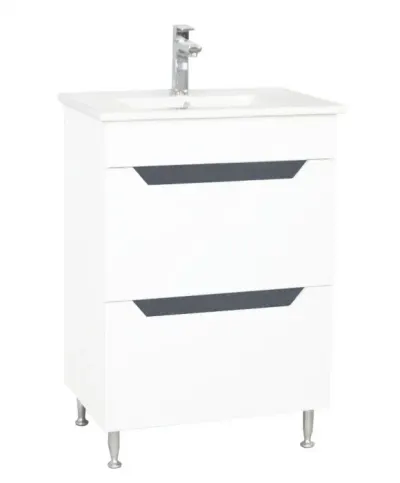Set Baza front MDF si Lavoar seria 056, cu sertare, 60 cm, alb + antracit