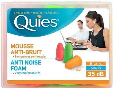 Dopuri de urechi anti-zgomot din spumă, de unică folosință, 35 dB, 6 perechi, Quies