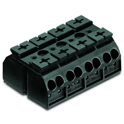 4-conductor chassis-mount terminal strip; 4-pole; without ground contact; 1 snap-in foot per pole; 4 mm²; 4,00 mm²; black