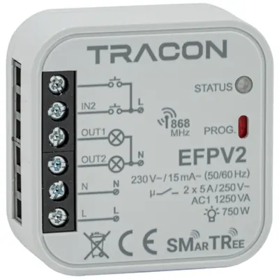 Unitate de receptie radio, in doza de aparat, 2 canale 230 V, 50 Hz, 2x5 A, 2 NO, 868.32 MHz