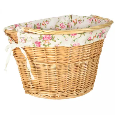 Cos pentru bicicleta, Ikonka, impletit din rachita, prevazut cu maner de transport detasabil, dimensiune 26 x 23 cm, Flowers
