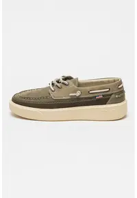 Pantofi boat de piele intoarsa - Kaki pal