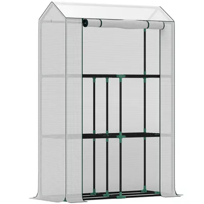 Outsunny Solar cu Raft 3 Nivele, Carcasă Plastic rezistentă la UV, Ușă cu fermoar, 100 x 40 x 150 cm, Alb | Aosom Romania